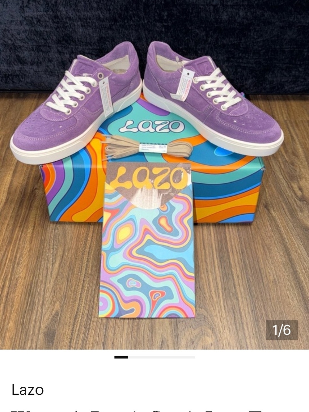 Lazo Cartwheel Purple Suede Low-Top Sneakers with White Laces Wms. Sz. 7.5 Nib
